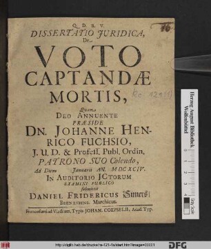Dissertatio Iuridica, De Voto Captandae Mortis