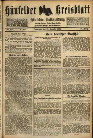 Erste Ausgabe vom Donnerstag, den 25. Dezember 1930.