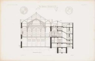 Kaufhaus Gürzenich, Köln: Schnitt AB (aus: Atlas zur Zeitschrift für Bauwesen, hrsg. v. G. Erbkam, Jg. 12, 1862)