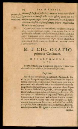 M. T. Cic. Oratio prima in Catilinam.