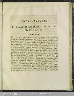 Jahresbericht über die Königliche Landesschule zu Meissen. Julius 1849 bis Julius 1850