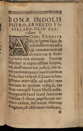 Bonae Indolis Puero, Ernesto Vastelabo, Filio Suavissimo