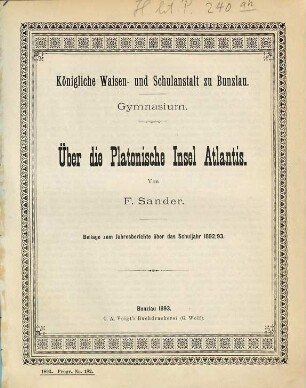 Jahresbericht : über das Schuljahr Ostern ... bis Ostern .... 1892/93 = Mikrofiche-Ausg.