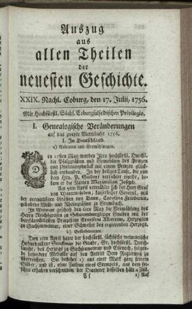 XXIX. Nachl. Coburg, den 17. Julii, 1756.