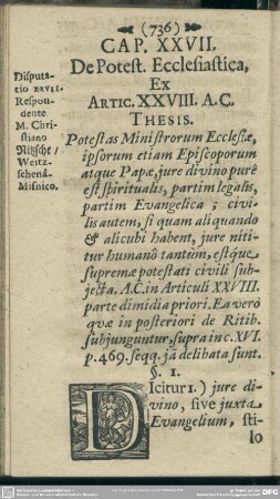 Cap. XXVII. De Potest. Ecclesiastica, Ex Artic. XXVIII. A.C.
