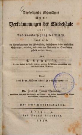 Physiologische Abhandlung über die Verkrümmungen der Wirbelsäule