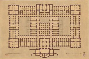 Hofmann, Theobald; Leipzig (Sachsen); Reichsgericht - Entwurf, Sockelgeschoss (Grundriss)