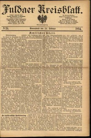 Erste Ausgabe vom Samstag, den 24. Februar 1894.