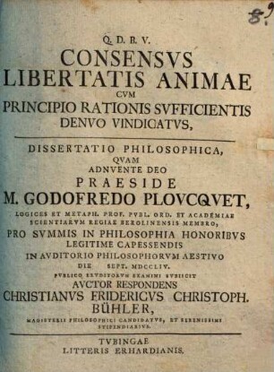 Consensus libertatis animae cum principio rationis sufficientis denuo vindicatus