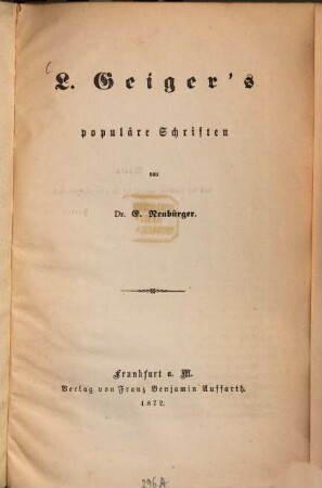L. Geigers populäre Schriften
