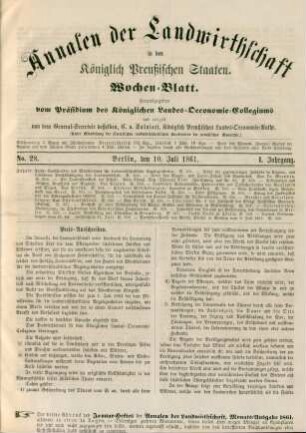 No. 28. Berlin, den 10. Juli 1861. I. Jahrgang.