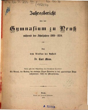 Jahresbericht. 1869/70