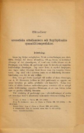 Studier öfver aromatiska ortodiaminers och fenylhydrazins cyanadditionsprodukter