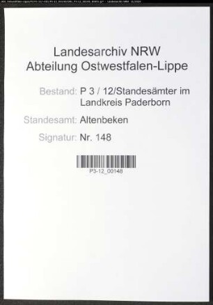 Sterberegister Standesamt Altenbeken