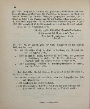 97. Ministerial-Bekanntmachung, den Wechsel in der Hauptagentur der "Hannovera", Militärdienst- und Aussteuer-Versicherungsgesellschaft für Deutschland in Hannover betreffend