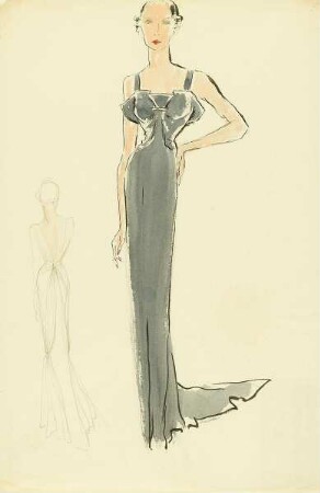 Dame in grauem Abendkleid