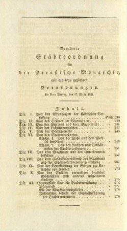 B. Revidirte Städteordnung für die Preußische Monarchie