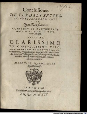 Conclusiones de feudali successione et feudorum amissione