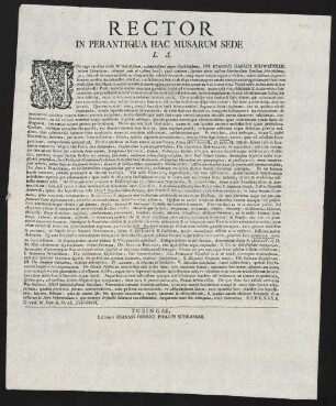 Rector In Perantiqua Hac Musarum Sede L. S.