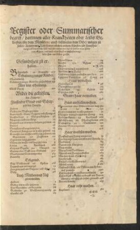 Register oder Summarischer begriff/ darinnen aller Kranckheiten oder Leibs Gebresten ...