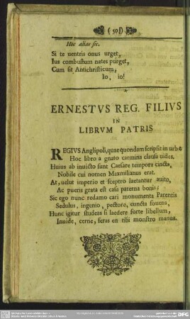 Ernestus Red. Filius In Librum Patris
