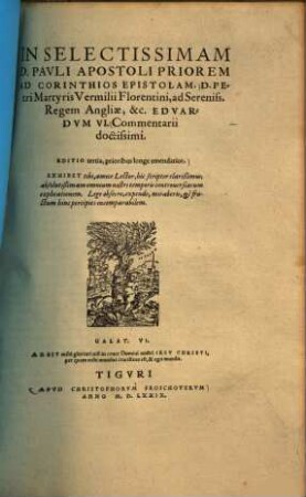 In selectissimam D. Pauli apostoli priorem ad Corinthios epistolam ... commentarii doctissimi