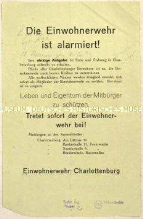 Aufruf zum Eintritt in die Einwohnerwehr Charlottenburg