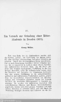IV. Ein Versuch zur Gründung einer Ritter-Akademie in Dresden (1674)