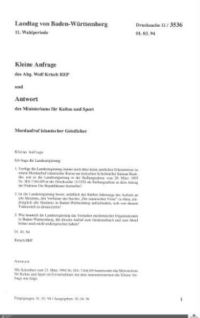 Anfrage der Republikaner: Mordaufruf islamischer Geistlicher