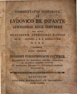 Commentatio historica de Lvdovico IIII. infante Germaniae rege impvbere