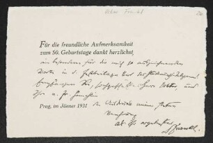Brief von Oskar Frankl an Gerhart Hauptmann