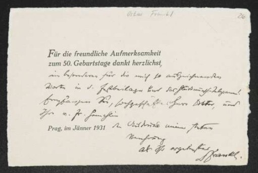 Brief von Oskar Frankl an Gerhart Hauptmann