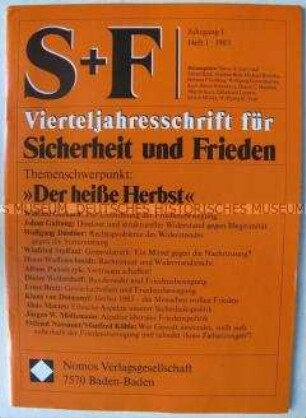 Erste Nummer der Quartalszeitschrift "S+F" über den "heißen Herbst" der Friedensbewegung 1983 - Sachkonvolut