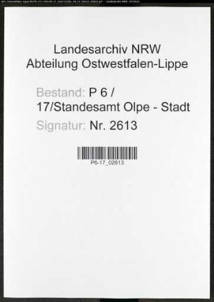 Sterberegister Standesamt Olpe-Stadt