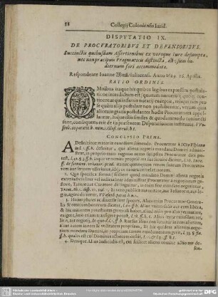 Disputatio IX. De Procuratoribus Et Defensoribus