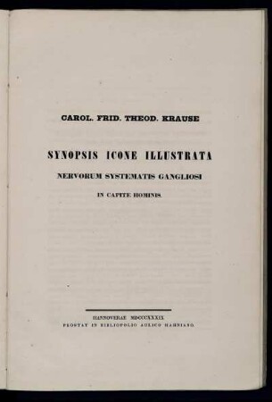 Synopsis icone illustrata nervorum systematis gangliosi in capite hominis