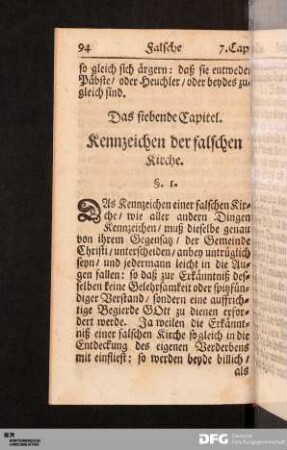 Das siebende Capitel. Kennzeichen der falschen Kirche.