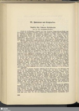IX. Inventare und Archivalien