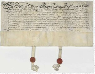 Die Camerarii Statius Töbing und Johan Töbing bescheinigen Anneke Brüggemans, der Ehefrau Peter Mormans, die Verfügung über eine Rente zugunsten des Gotteshauses zum Graal.