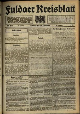 Erste Ausgabe vom Dienstag, den 15. November 1910.