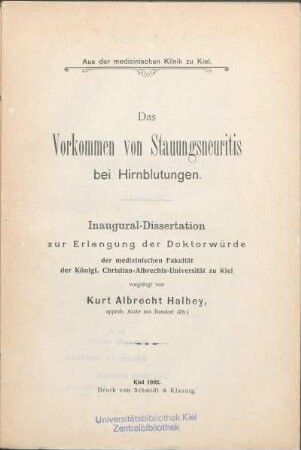 Das Vorkommen von Stauungsneuritis bei Hirnblutungen