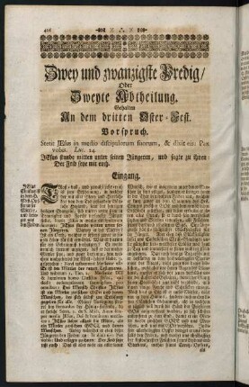 416-466, Zwey und zwanzigste Predig - Fünff und zwanzigste Predig