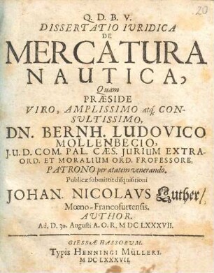 Dissertatio Iuridica De Mercatura Nautica