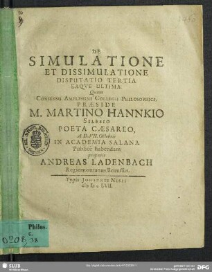 3: De Simulatione Et Dissimulatione Disputatio ...