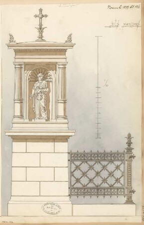 Grabdenkmal für Geheimrat Koch, Thale Monatskonkurrenz November 1877: Aufriss Seitenansicht; Maßstabsleiste