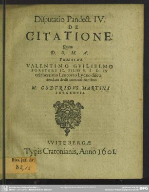 Disputatio ... de citatione