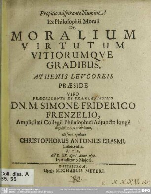 Ex philosophia morali de moralium virtutum vitiorumque gradibus