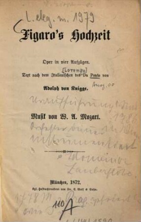 Figaro's Hochzeit : Oper in vier Aufzügen