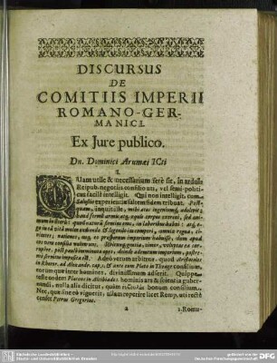 Discursus de Comitiis Imperii Romana-Germanici