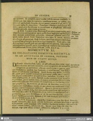 Momentum XI. De Obligatione Hominum Particulari At ΑΝΤΙΨΥΧΙΑN In Genere, Potissimum In Statu Civili